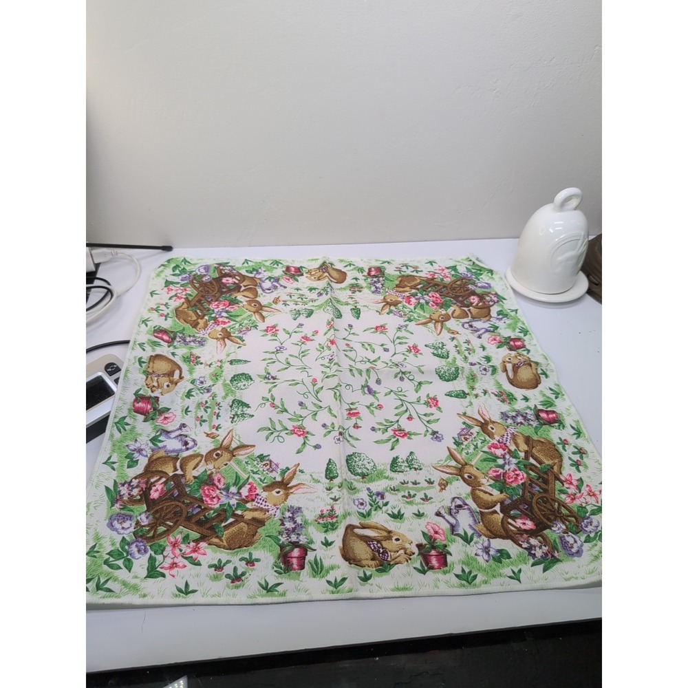 Vintage‎ Bunny Rabbit Eggs Easter Spring Wheel Barrel Cloth Napkins Set Of 6